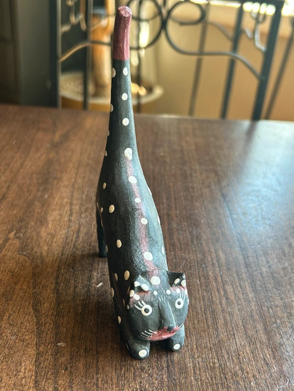 Cute hand painted wood cat kitty figure